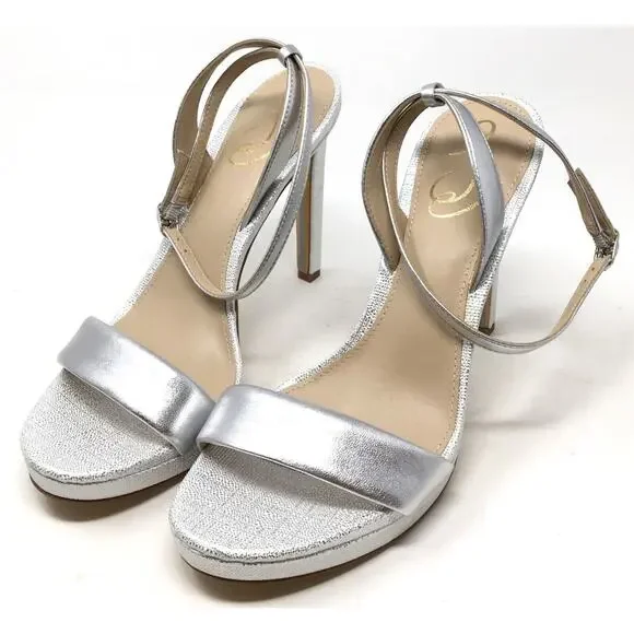 Sam Edelman Jade Women's Size 9 Silver Ankle Strap High Heel Sandals Shoes - Picture 3 of 8